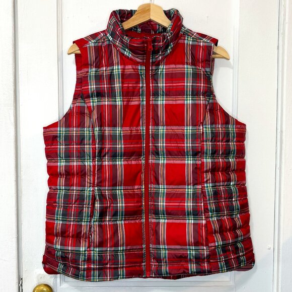 LANDS'END Women's Red Tartan Plaid Down Puffer Vest, Size L (14-16) - Picture 4 of 15
